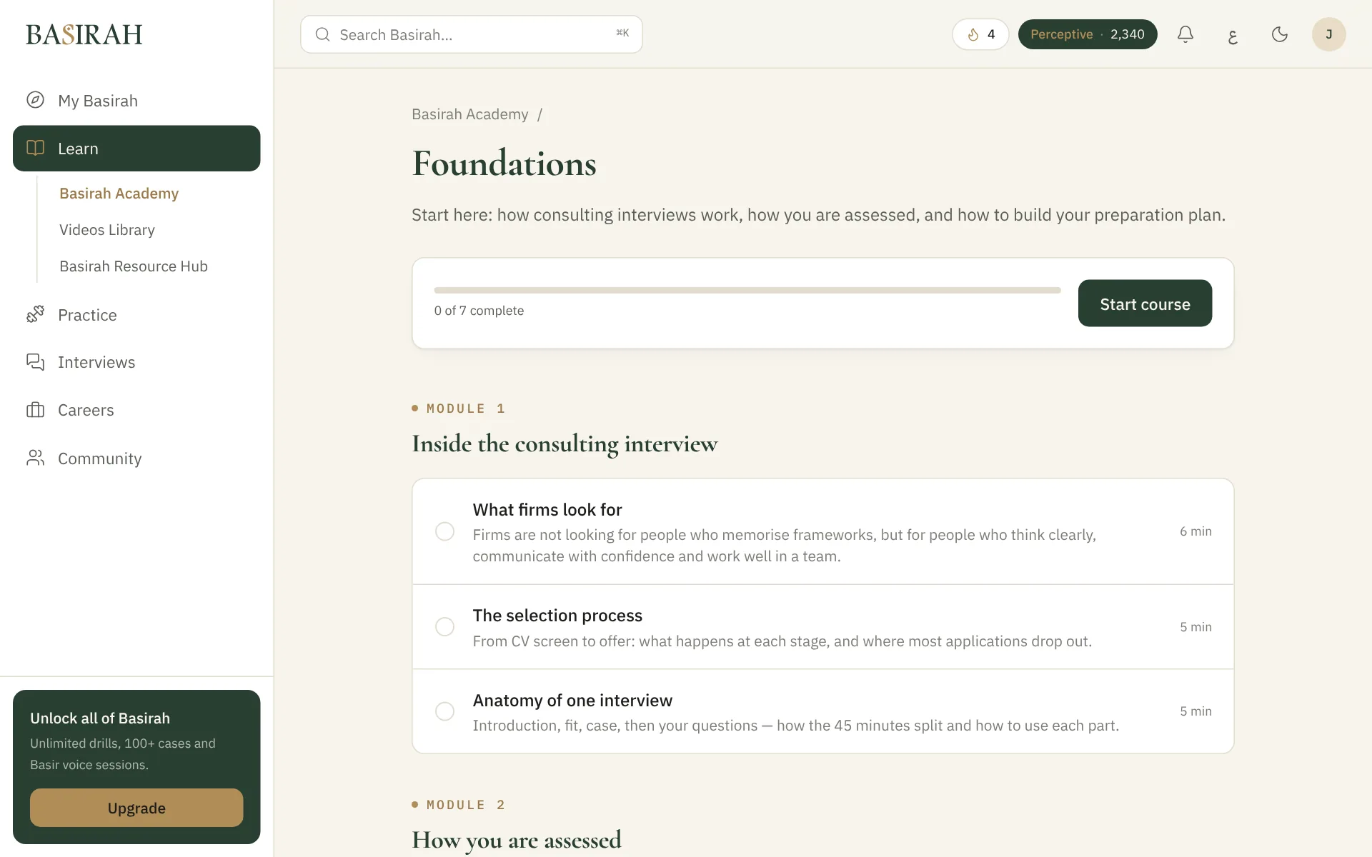 A screen from Learn inside the Basirah platform